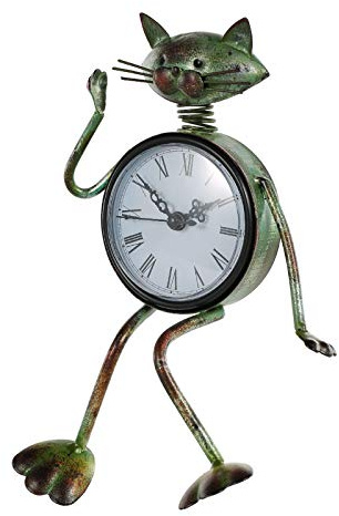 Dioche Horloge Vintage, Horloge de Chat Faite à la Main Figurine de Chat Vintage Horloge de Table Muette Horloge Une Pile AA (Non Incluse)
