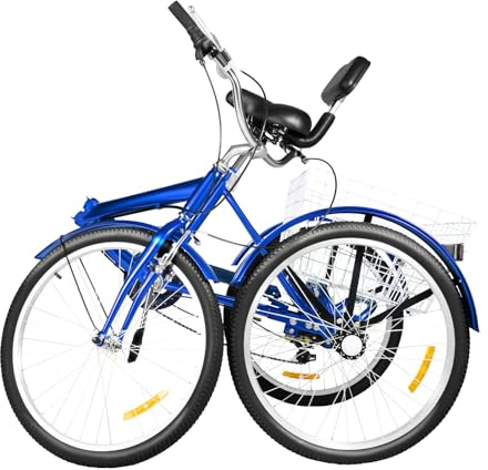 Tenddya 24 Zoll Dreirad für Erwachsene, 6Gang 3 Rad Cruiser Fahrrad mit Einkaufskorb Dreirad-Fahrrad für Erwachsene und Senioren Tricycle Schaltung Dreirad für Erholung Einkaufen Picknicks Reisen
