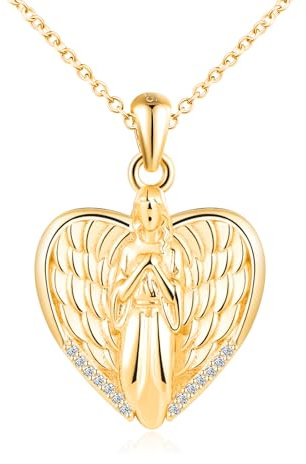 Cuore Ali da Angelo Portafoto Medaglione Collana Argento 925 Donna Ragazze Vergine Maria Collana di Foto Personalizzata con Zirconi Ciondolo Portafoto Collane per Madre Fidanzata Moglie Figlia Oro