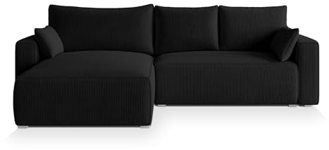 Masseno Ecksofa FORIL P mit Schlaffunktion L-Form, Sofa mit Bettkasten, Wohnzimmersofa, Couch, Soffa, Bettsofa, Couchgarnitur- Schwarz, POSO 135