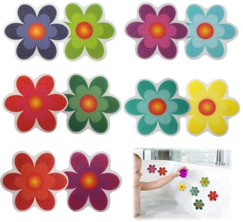 Coufce 10 PCS Bathtub Non Slip Stickers Large Flowers Adhesive Decals Anti Slip Shower Stickers Bath Non Slip Stickers for Floor Bathroom Stairs Ladders with Scraper