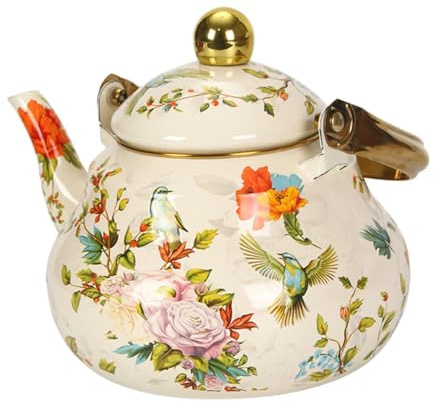 LOVIVER Emaille Teekessel Kaffeekanne Hitzemfantes Mehrnutzung verdickter Teekannen Wasserkessel für Party Home Tea Kochwasser Kaffee, 2.0 L