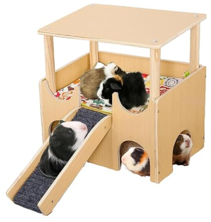 Bunny House Inomhus, litet djurhus för buren, dubbelskiktade trähamster husleksaker - smådjursleksak med stege för kaniner, illrar, gerbiler