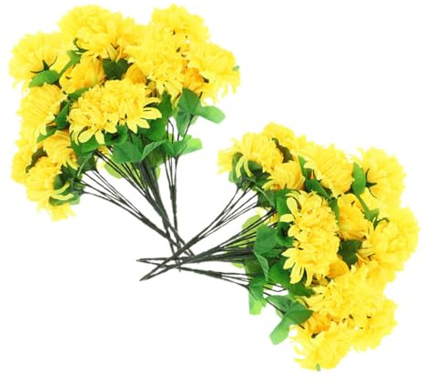 Ciieeo Künstliche Gelbe Chrysanthemen Praktische Grabschmuck Deko aus Stoff und Kunststoff mit Natürlichem Aussehen 8 Stück Langlebige Friedhofsblumen für Garten und Qingming