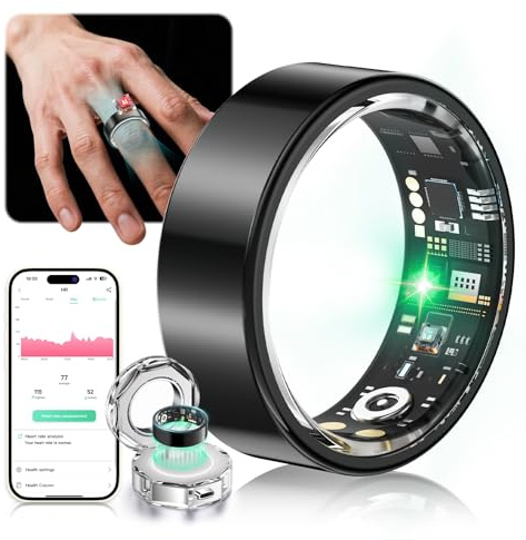 Lozltx TOP Smart Ring 【JZ5.0-Chip】Smartring 【Militärgeprüftes Titan-Design & IP68】 Fitness Ring- 200 Modi für IOS Android Smartringe für-Schwarz#10