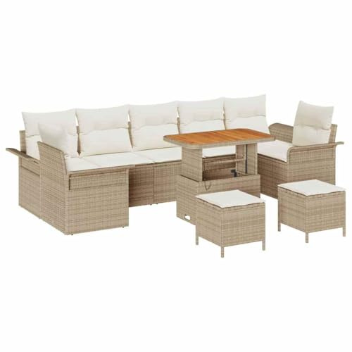 vidaXL 4-teiliges modulares Outdoor-Sofa-Set mit Kissen in Beige und Cremeweiß | Luxuriöse, wetterfeste Poly-Rattan-Sitzmöbel für Garten und Terrasse, Bequeme Sitzgelegenheit für deinen Garten.