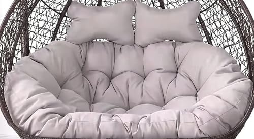 Coussin pour fauteuil suspendu en forme d'œuf double avec 2 appuie-tête, coussin de remplacement pour hamac à bascule en rotin de jardin, imperméable, 2 places, pour fauteuil en panier suspendu
