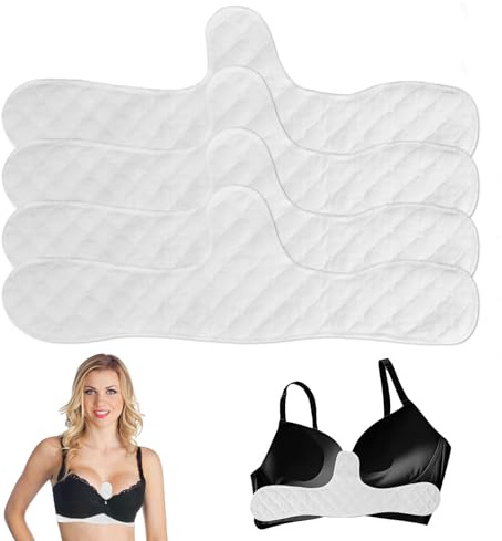 unillea 4 Pcs Bra Liners for Sweat, Reusable Cotton Bra Liners to Absorb Underboob Sweat, Soft Under Band Under Breast Sweat Pads for Women, Anti-Leak Nursing Pads & Moisture Protection