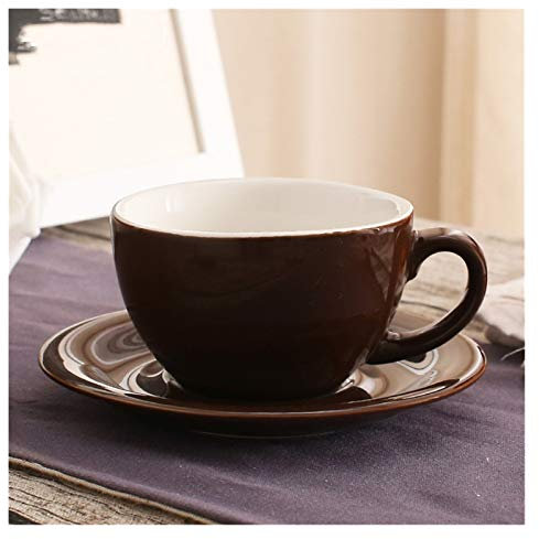 YETGFBH Tazze Caffe,Tazzine Caffè da Bar 200ml larga Cup Bocca Cappuccino caffè con piattino Spessa glassa colorata ceramica Set Espresso Coffee Cup(1set brown)