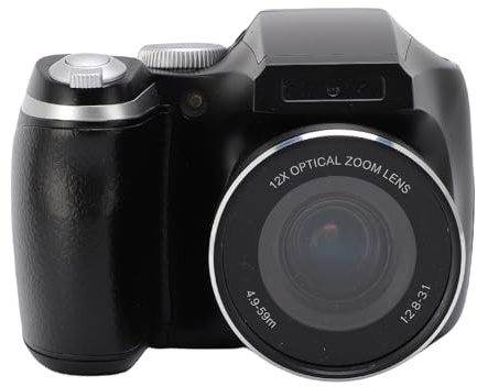 YUEHISY Digitale DSLR -Kamera, 4K 60m Video -Rekorder mit LED -Flash, LCD -Bildschirm, CMOS -Sensor 12x Optical 6X Digital Zoom, für Reiseträtslandschaften (Black)