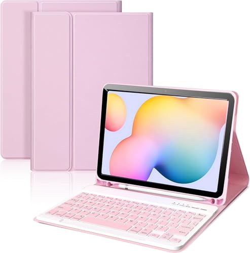 Case with Keyboard for Samsung Galaxy Tab S6 Lite (2024/2022/2020) 10.4-inch,with Wireless Bluetooth British Layout Keyboard and Mouse, Magnetic Design Detachable, Built-in Pen Holder, Pink