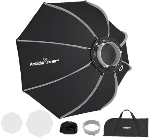 AMBITFUL FS60pro 23.6 /60cm Softbox Octagonal, Release Quick Bowens Mount Softbox con difusores/Rejilla de Panal de Miel/Bolsa de Transporte