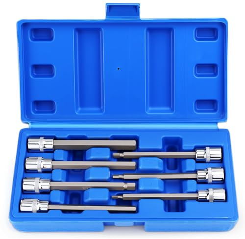 LPZMPZ Set di chiavi a bussola esagonali, 3/8, 7 pezzi, esagonali, 3 – 10 mm, Hex Socket Wrench Set in CR-V con scatola di conservazione per avvitatore a percussione, chiave dinamometrica