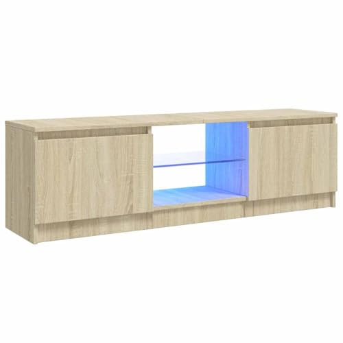 Hommdiy TV-Schrank mit LED-Leuchten Lowboard Sideboard Fernsehschrank Fernsehtisch TV Möbel Sonoma-Eiche 120x30x36 cm