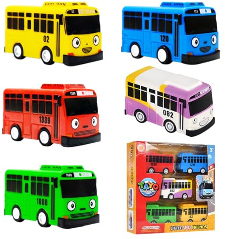 JhavexToy Mini Jouet Voitures 5PCS Bus Jouet Enfant,Pull Back Voiture Jouets Véhicule,Mini Modèles de Voitures,Friction Jeux Éducatifs Cadeau pour Enfants Garçons Filles