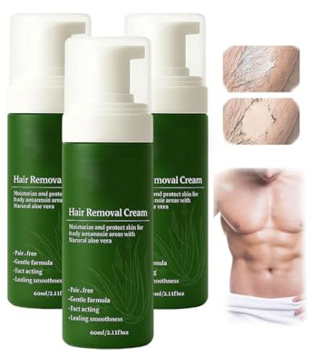 Crema Depilatoria para Hombre, Spray Depilatorio Suave Sin Afeitar para Rostro, Acción Rápida, Hidratante, Nutritivo y No Pegajoso (3PCS)