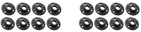 Qezodsx 1/2 Inches Malleable Cast Iron Pipe Flange, 1/2 Inches Black Pipe Threaded Pipe Nipples, 16 Pcs