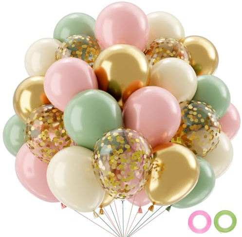 QIFU Luftballons Rosa Grün Gold-50Pcs Luftballons Salbeigrün Weiß Pastell Rosa,Pastell ballons Helium Ballon Für Prinzessin Geburtstag Mädchen Hochzeitsdeko Babyparty Dschungel Hochzeit baby shower