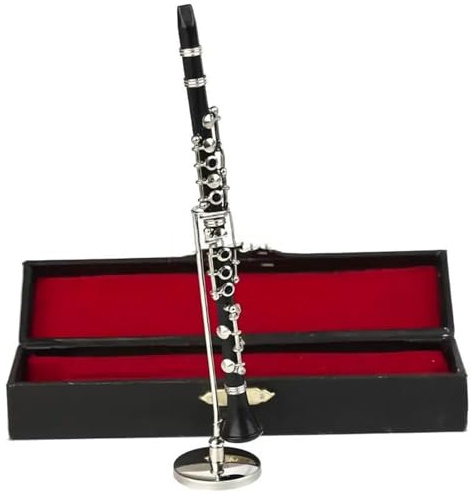 Coffrets De Figurines D'instruments De Musique Modèle Miniature De Clarinette avec Support Et Étui Plaqué Or Objet Décoration pour Instrument Musique Durable(15cm)
