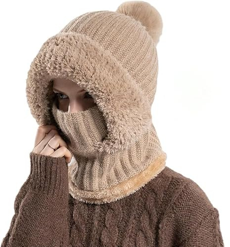 3-In-1 Sturmhauben Mütze Mit Schal Und Maske,3 in 1 Sturmhaube Mütze Warm Strickmütze & Halswärmer Sets,Halswärmer Sets,Snowboarden, Skifahren, Motorradfahren Winddicht Gesichtshaube (khaki)