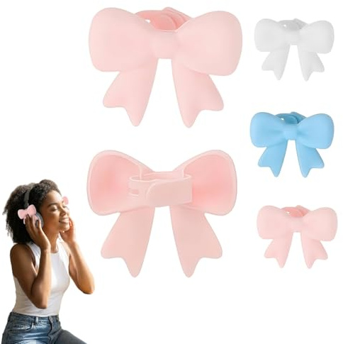Silicone Bow Headphone Accessory - 2026 New 3D Cute & Coquettish Earphone Decor Clip, 2 Pack Attachment Accessories for Women (Sakura Pink)