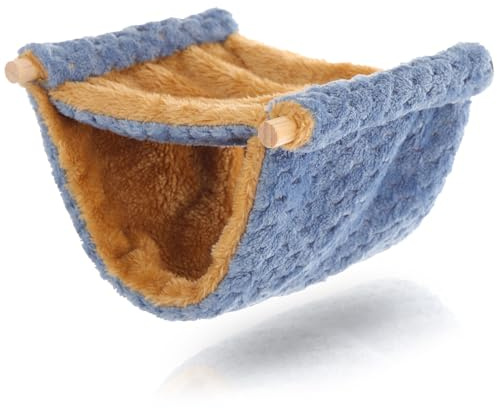 ULTECHNOVO Hamaca Cálida para Hámster Tamaño L en Color Azul, Cama Colgante para Mascotas Pequeñas como Conejillos de Indias y Chinchillas, Cama Decorativa y Cómoda para Invierno Segura
