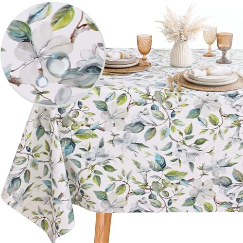 KP HOME Tovaglia Plastificata Rettangolare Premium Foglie Verde – 200 x 140 cm Tovaglia Antimacchia in PVC Impermeabile – Cerata Tavolo in Plastica Estate – Copri Tavolo per Cucina e Sala da Pranzo