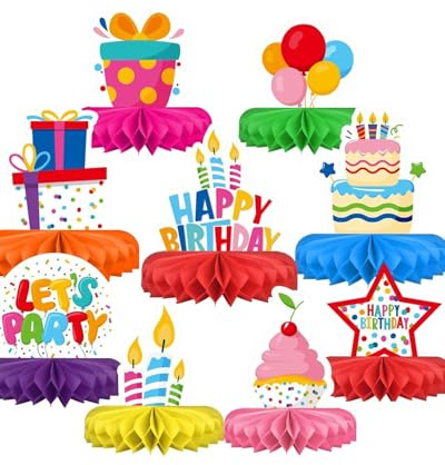 TBCDS Centrotavola a Nido d'Ape 9 Pezzi Colorati, Decorazioni Tavolo Compleanno Feste, Atmosfera Festiva per Bambini e Adulti