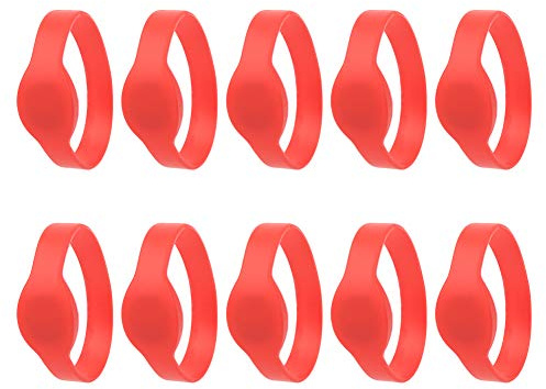 Generic 125-kHz-Armband Silikonarmband TK4100-Chip 10er-Pack Wasserdichte Fernzugriffskontrolle Nur Lesen Blau/Rot/Gelb/Schwarz IP68 für Saunaraum (Rot)