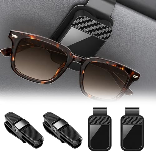 JazRvr 4 Stück Brillenhalter für Auto Sonnenblende, Aufsteckbar Sonnenbrillenhalter, Universal Visier Halterung für Brillen & Sonnenbrillen, Schwarz