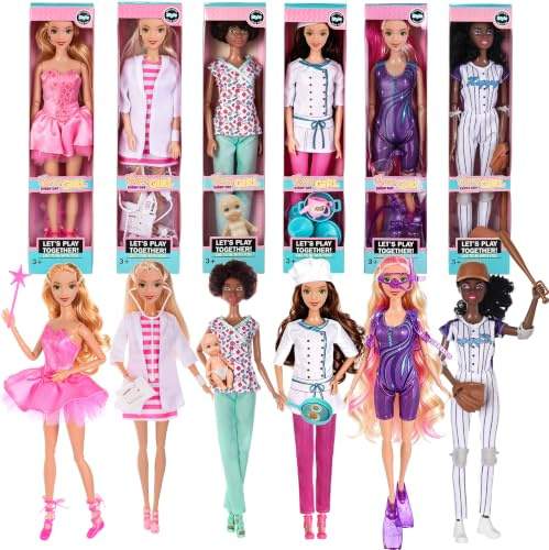 Fashion 6 Pack 11,5 Zoll amerikanische Spielzeugprinzessinnenpuppen mit sechs einzigartigen Designs und Zubehör-Spielsets, Geschenk für Kinder ab 3 Jahren (Geschenkboxverpackung)