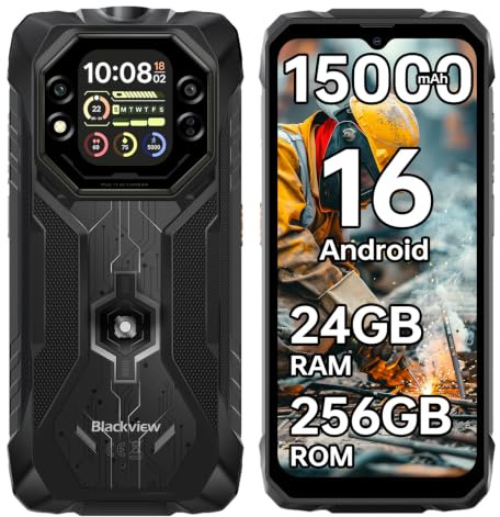 Blackview ROCK 1 Rugged Smartphone Android 16, 15000mAh/33W, 24GB + 256GB