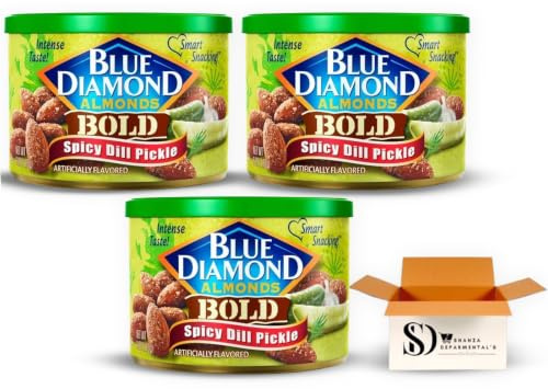 Blue Diamond Almonds Spicy Dill Pickle 170g x 3 Pack – Tangy, Savory & Zesty Low Carb Snack – Gluten-Free, Keto-Friendly, (510g Total)