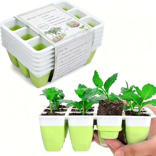 Fabater Kit Semenzaio per Piantine, Vassoi per Germinazione Semi, 5 Pezzi 12 Celle per Vassoio con Base con Fori di Drenaggio for Coltivazione Indoor in Mini Serra (giallo fluorescente)