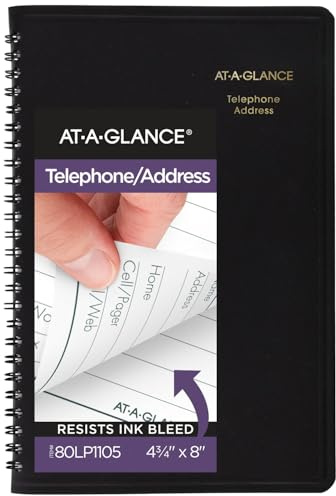 AT-A-GLANCE Telephone Address Book, Large Print, 500 Entries, 4-3/4 x 8, Black (80LP1105)