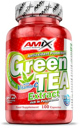 AMIX - Suplemento Alimenticio - Green Tea Extract en Formato de 100 Cápsulas - Contiene Vitamina C - Reduce la Fatiga o Cansancio - Efecto Antioxidante
