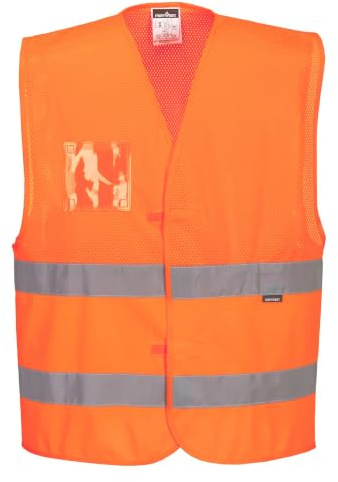 Portwest C494 Chaleco de Media-Malla Cierre Autoadherente Certificado CE | Naranja, L/XL, EN ISO 20471 Clase 1, Tela 100% Poliéster, Reflectante, Transpirable, Tejido de Contraste, Alta Visibilidad