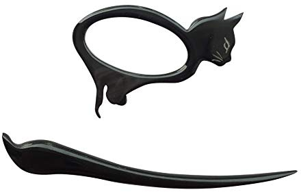 Marycrafts Schalspange Tuchnadel Haarnadel Haarstab Haar Stöcke Haarschmuck aus Büffelhorn (Schwarz)