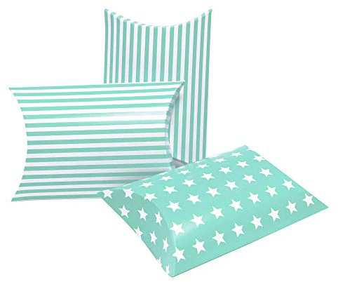 Frau WUNDERVoll® 12 KISSENSCHACHTELN MIX TÜRKIS 21x12cm (flach), 15x12x4,5cm (gefaltet), 250 Gramm Papier / Kissenverpackungen, Pillow box, Faltverpackung, Geschenkverpackung, Gastgeschenk, Hochzeit