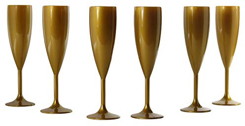 Champagne Flute Gold - Reusable Polycarbonate Plastic - 187 ml - Pack of 6