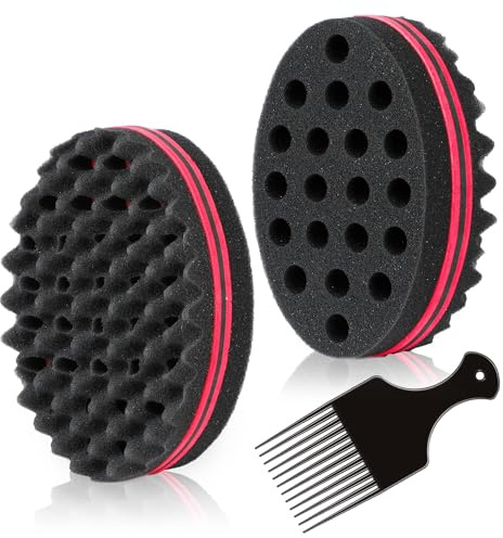 BIGEDDIE Magic Sponge Brush for Afro Curls, Twist Sponge with 6.29 Inch Free Pick Comb (2 PACK)