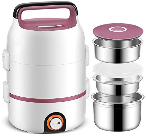 Réchauffeur de Nourriture électrique portatif de cuiseur de Vapeur électrique à 3 Niveaux avec des Bols en Acier Inoxydable et Un Support de Cuisson à la Vapeur pour Les œufs, Violet, 0,4 Gallon