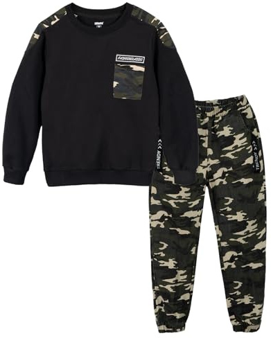 Ensemble de survêtement Camouflage pour Enfants 2 pièces T-Shirt à Manches Longues + Pantalon Camouflage, Taille 140 ,8-9 ans