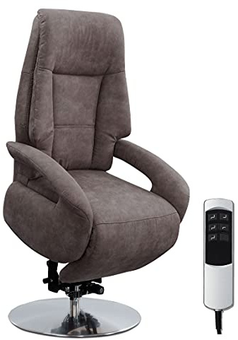 Cavadore TV-Sessel Edinburgh / Fernsehsessel mit Aufstehhilfe & elektrisch verstellbarer Relaxfunktion / 2 E-Motoren / 74 x 114 x 77 / Lederoptik: grau