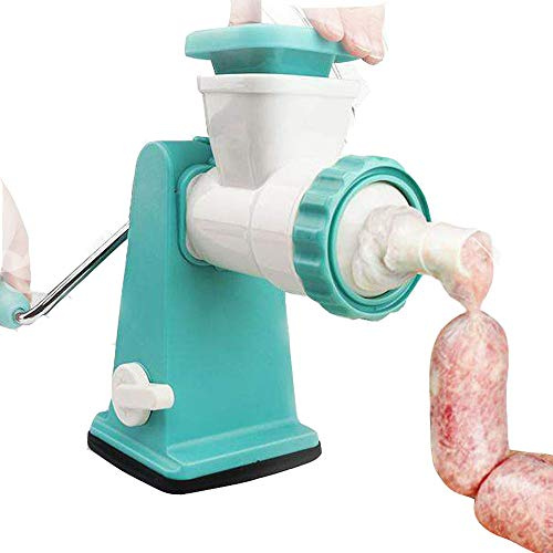 TAMUME Tritacarne Manuale in Acciaio Inox con Insaccatrice per Salsiccia, Robot da Cucina (Blu)