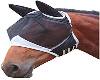 SagaSave Masque anti-mouches en maille fine avec oreilles, respirant pour cheval, anti-moustiques, masque translucide pour cheval
