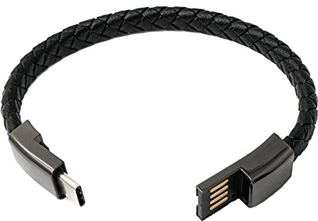 System-S USB 3.1 Armband Kabel 20cm Typ C Stecker zu 2.0 Typ A Stecker Adapter in Schwarz