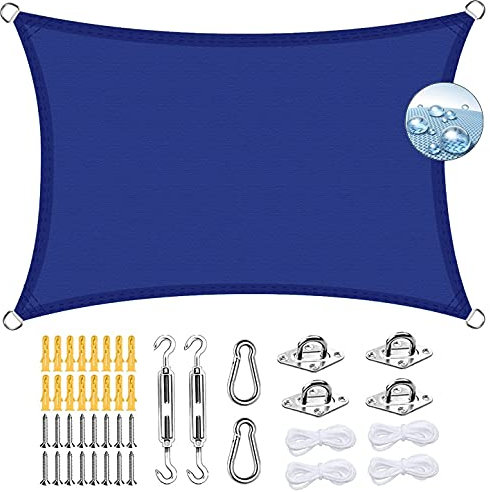 ERPENG Sonnensegel Sonnenschutz 3x5m Wetterfest,95% UV Schutz Balkonverkleidung mit Seilen und Befestigungs Kit für den Gartenzaun Balkongeländer, Blau