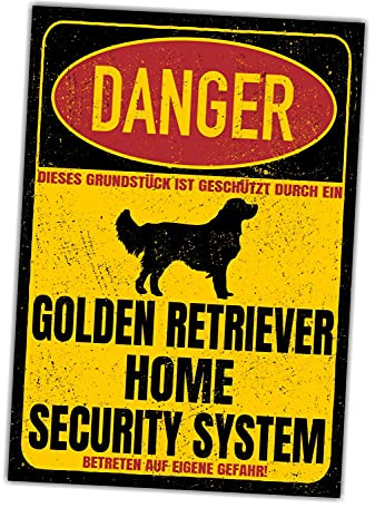 Golden Retriever Schild Danger Security System Türschild Hundeschild Warnschild Schild Hund Goldie Sicherheitsschild Hund Privatgrundstück Hundewarnung Warnung vor dem Hund