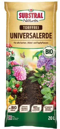 Substral Naturen Universalerde Bio & torffrei 20l - für Zimmer-, Balkon und Kübelpflanzen, in Beeten und Rabatten